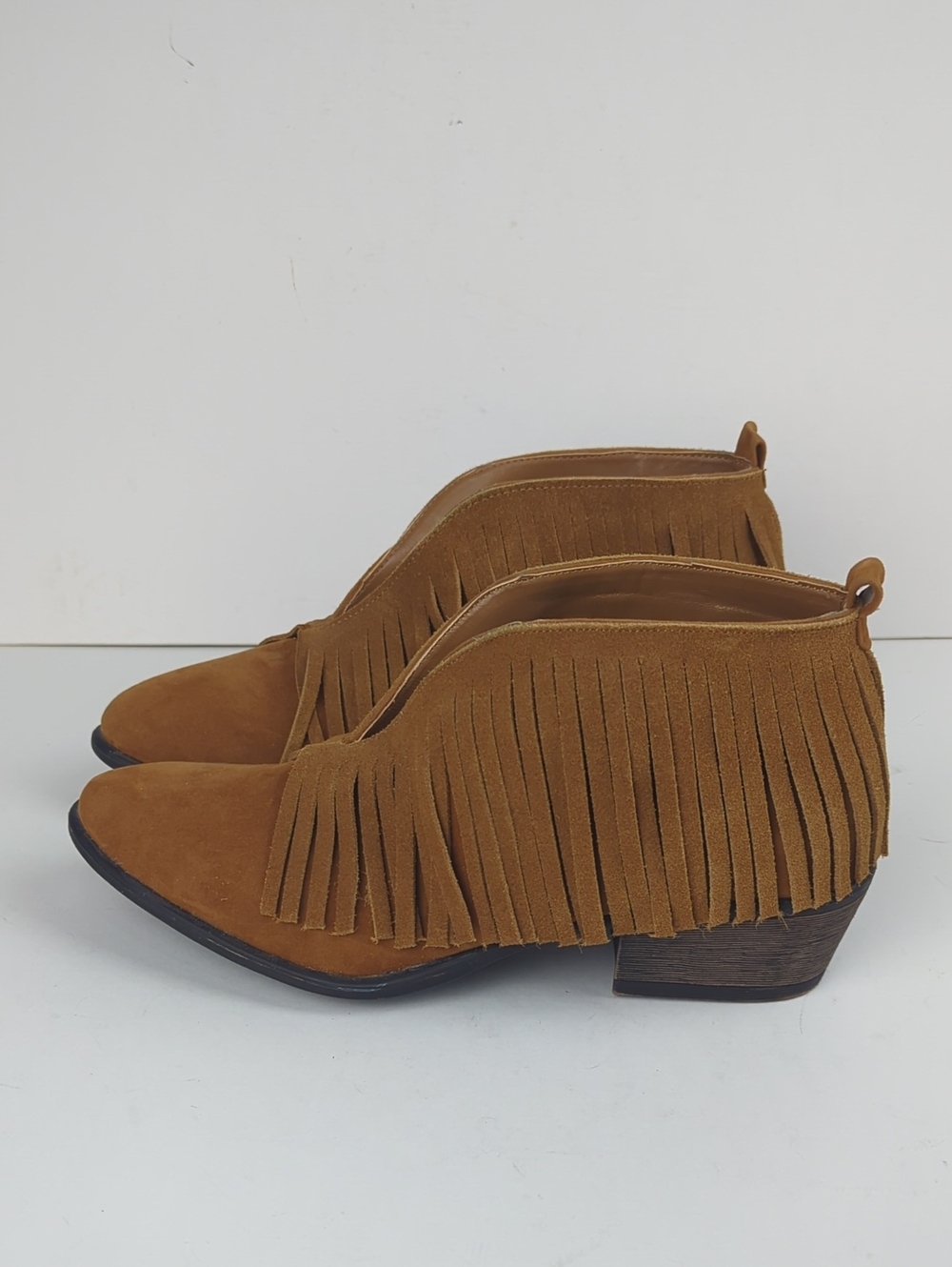 MAURICES Women's Fringe Suede Ankle Bootie Brown Tan